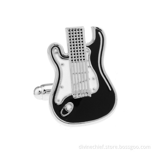 Profession Cufflinks Manufacturer Custom Guitar Cufflinks With Black & White Paint